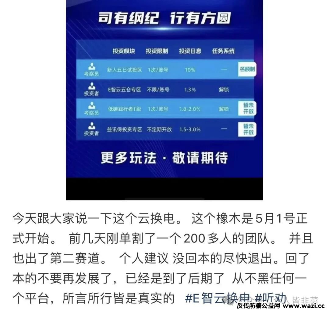 紧急预警！【E智云换电】资金盘骗局，随时崩盘跑路，千万别信！