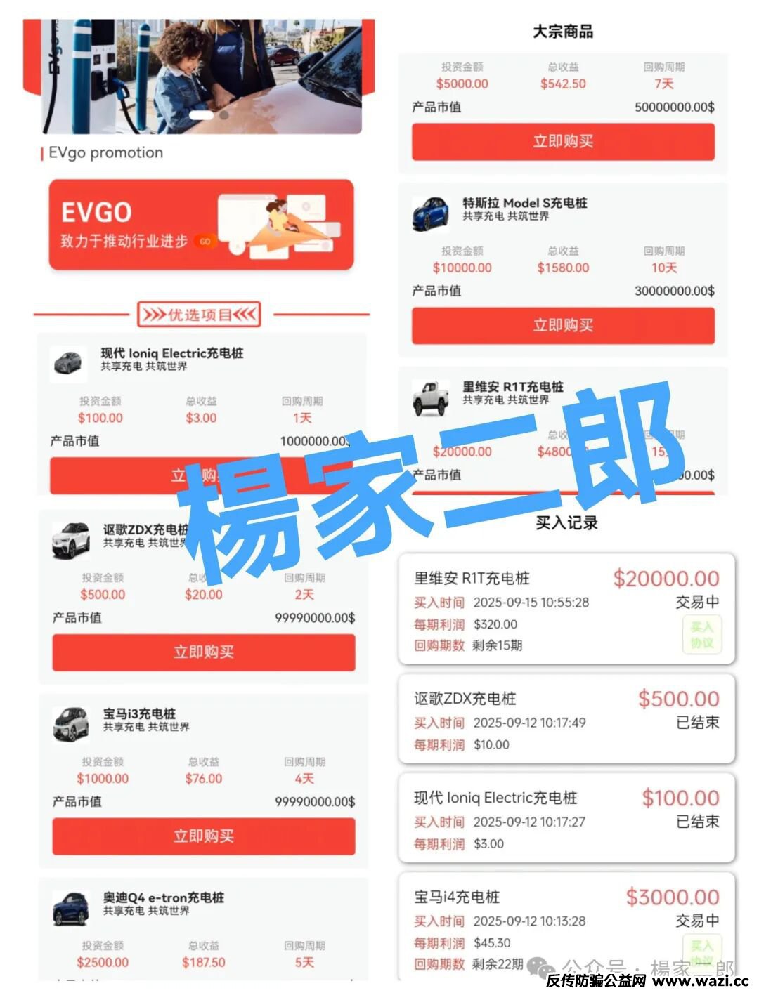 高度风险预警:套牌【EVgo】充电桩的超级分红类短命杀猪盘骗局!