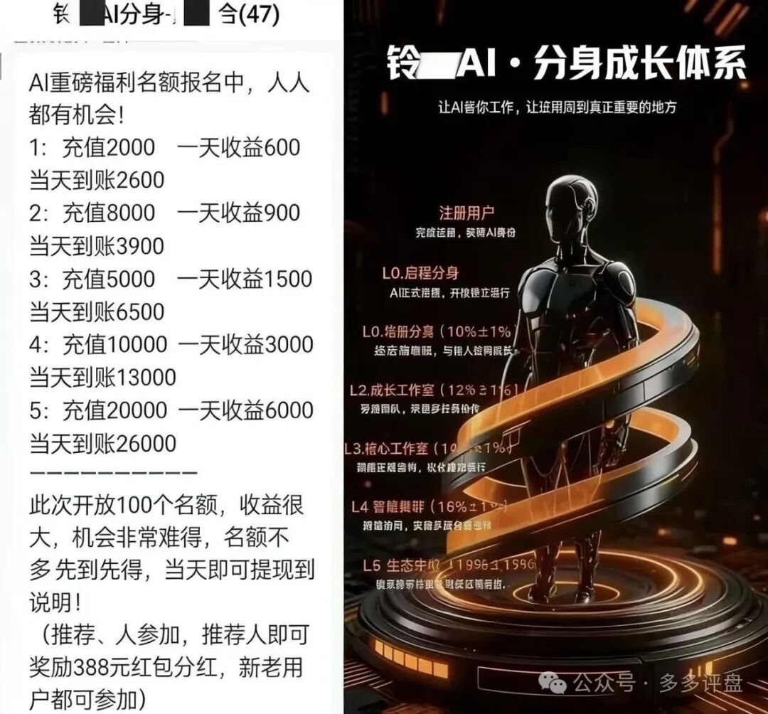 紧急预警！铃镜AI分身写小说分红盘频推活动，典型跑路前兆，切勿充值